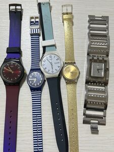 【T24111804】1円〜 スウォッチ Swatch 5点 セット シルバー シリコン メンズ カジュアル 腕時計 ゴールド ブルー ヴィンテージ