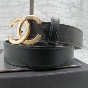 【美品/最高級】CHANEL シャネル ベルト ココマーク CCロゴ レザー ブラック 黒 ゴールド金具 通勤 通学 ビジネス メンズ 3センチ幅