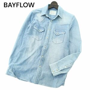 BAYFLOW ベイフロー 通年 USED加工★ 長袖 ウエスタン デニム シャツ Sz.2　メンズ　A4T04110_4#C