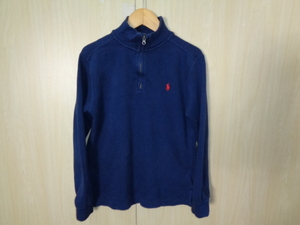 486◆POLO RALPH LAUREN ハーフジップニット◆ポロ・ラルフローレン sizeM(10-12) ネイビー 綿ポリ素材 子ども キッズ 4L