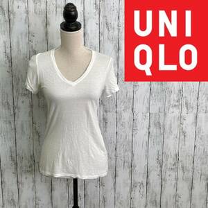 UNIQLO★ユニクロ★モダールリネンVネックT★サイズS　A-11