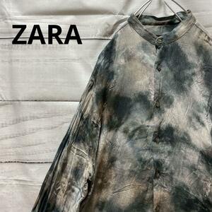 ZARA 総柄シャツ バンドカラーシャツ レーヨンシャツ オーバーサイズ