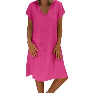 # H30 女性ドレスプラスサイズドレスレディースルーズ夏スタイル feminino vestido 綿カ Hot Pink S