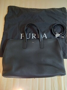 超美品　FURLA フルラ ビジネスバッグ 牛革 A4サイズ納可能 2WAY ショルダーバッグ シボ革 シュリンクレザー ユニセックス 男女　美品