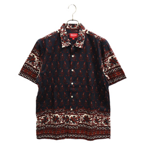 SUPREME シュプリーム 14SS Nairobi Shirt ナイロビ ペイズリー柄 半袖シャツ ネイビー/ブラウン