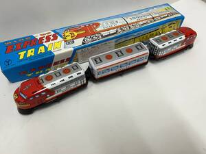 レトロなブリキ WIND-UP EXPRESS TRAIN 3両連結 ゼンマイ式 エクスプレス レッド　日本製　新品