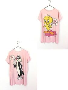 レディース 古着 80s LOONEY TUNES トゥイーティー シルベスター 両面 BIG プリント キャラクター Tシャツ S位 古着