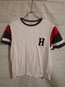 メンズ ph449 TOMMY HILFIGER トミーヒルフィガー 半袖 ポケット Tシャツ M ホワイト系 トリコロール