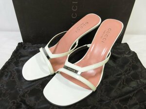 訳あり 超美品【グッチ GUCCI】 レザー オープントゥ サマーシューズ サンダル 靴 (レディース) size37C ホワイト □30LZ4691□