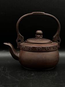 紫砂壺　朱泥急須　茶道具　張紅華製在銘　茶器 煎茶道具 時代物　中国古美術 高さ約14cm