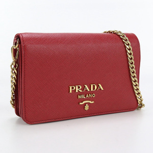 中古良品プラダPRADA サフィアーノレザーチェーンウォレット レザー 1BP006 レッド ランク：A us-2 2WAY クラッチバッグ レディース