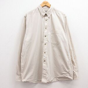 XL/古着 エディーバウアー 長袖 ブランド シャツ メンズ ロング丈 コットン ボタンダウン ベージュ カーキ 24dec09 中古 トップス