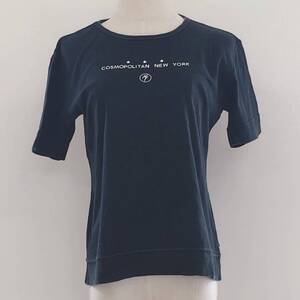 X1450 COSMOPOLITANOPOLITAN レディース トップス Tシャツ 半袖 韓国製 伸縮性 厚手 L ブラック 英字プリント 綿100% おしゃれ カジュアル 