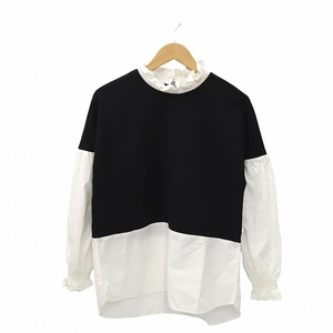 ザラ ZARA コントラストポプリン トップス 長袖 プルオーバー コットン ブラウス XS WHITE × BLACK ホワイト × ブラック 4387/282/250 レ