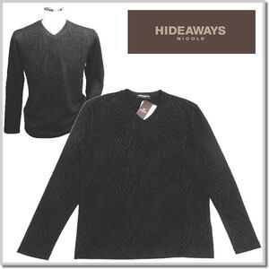 ハイダウエイ HIDEAWAYS NICOLE ゼブラ風ブリスタ-ジャカードＶネックプルオーバー 4465-9800-49(BLACK)-46(M) ロンT カットソー