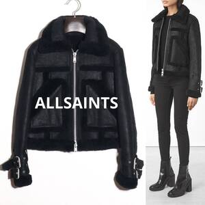 ALLSAINTS 17AW ASHER SHEARLING BIKER UK8 US4 EU36 美品 オーバーサイズ ムートンライダース レザージャケット ダブル オールセインツ