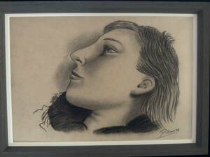 貴重肉筆！パブロ ピカソ Picasso「女性の肖像画」黒ペン画 額装 オルセ美術館認証印 ピカソ公式印有り
