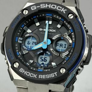 極美品 G-SHOCK GST-W100D-1A2JF GスチールG-STEELタフソーラー 電波受信 電波ソーラー マルチバンド6 メタルバンド ブルー アナデジ