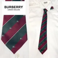 【美品】 Burberry ネクタイ グリーン×ワイン レジメ