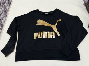 PUMA　プーマ　ショート丈　スウェット　ブラック　ゴールド　Ｌサイズ　トレーナー