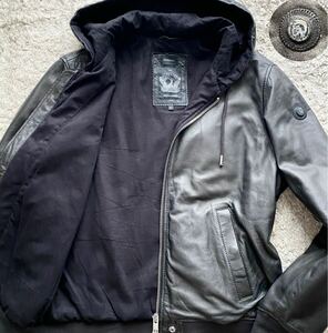 極美品●希少XXLサイズ●ディーゼル DIESEL レザージャケット ジャケット パーカー ブルゾン 羊革 ラムレザー ブラック 黒 ブレイブマン 