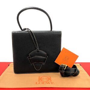 ほぼ未使用 希少品 LOEWE ロエベ ヴィンテージ バルセロナ レザー 本革 ロゴ 2way ハンドバッグ ショルダーバッグ ブラック 16619