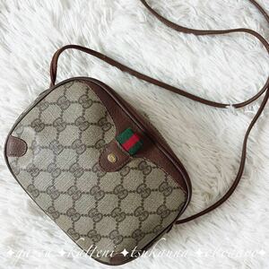 OLD GUCCI オールドグッチ ヴィンテージ シェリーライン GG レザー 本革 ゴールド金具 ミニショルダーバッグ 斜めがけ 肩掛けGGスプリーム 