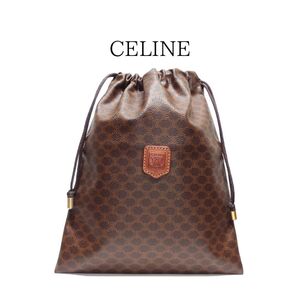 【鑑定済】ヴィンテージ CELINE セリーヌ マカダム 巾着 ポーチ バッグ ブラウン オールドセリーヌ 送料無料