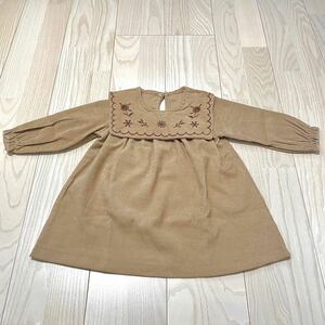 長袖コーデュロイワンピース　90サイズ　女の子キッズベビー服　SHEIN　モカ　襟の刺繍がかわいい♪