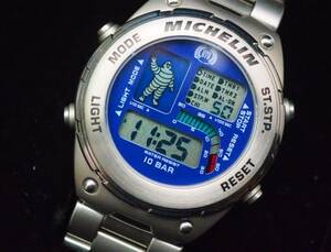 美品 希少 MICHELIN ミシュラン 箱 保証書 ビバンダム BIB 1998 100周年記念モデル デジタル メンズウォッチ 腕時計 ブルー文字盤 