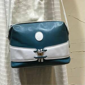 希少 VINTAGE OLD CELINE バイカラー レザーショルダーバッグ マカダムロゴ ビンテージ オールセリーヌ 斜め掛け ヴィンテージバッグ