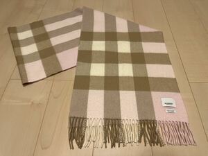 BURBERRY　バーバリー　カシミア100％　大判マフラー　ピンク系　美品　送料無料!!