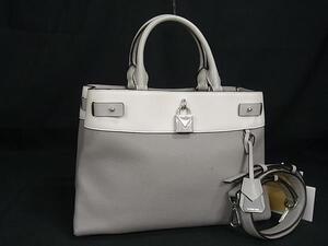 1円 ■美品■ MICHAEL KORS マイケルコース レザー 2WAY ハンドバッグ ショルダー トート クロスボディ グレー系×アイボリー系 BM4886