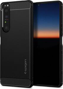 マット・ブラック Spigen Xperia 1 III ケース [ SOG03 | SO-51B ] 黒 ストラップ穴付き エク