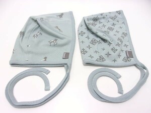 新品★russet BABY★ラシットベイビー★ボンネット★2枚セット★コットン ベビー帽子★モノグラムプリント★Horse柄★ブルー★日本製