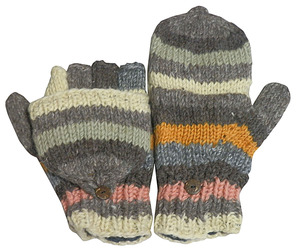 ■アジアン衣料 ネパール手編みカバー付き指なし手袋（NSG-24）