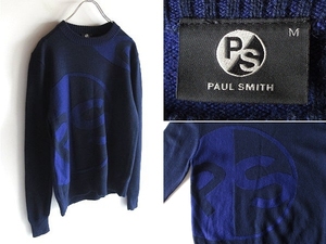 PS Paul Smith ポールスミス PS LOGO CREW-NECK SWEATER デカロゴ ジャガード ウール ニット セーター M ネイビー パープル 国内正規品