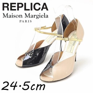 ◆Maison Margiela REPLICA メゾン マルジェラ レプリカ レザー×エナメル オープントゥ アンクルストラップ ヒール パンプス 39