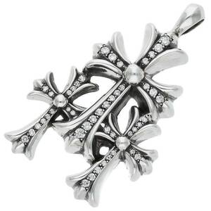 クロムハーツ Chrome Hearts 3 CH CRS SML P DMND トリプルCHクロススモール PAVEダイヤ/シルバーネックレストップ 中古 SJ02