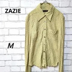 ZAZIE レディースシャツブラウス　ショート丈　イエローチェック柄　レーヨンＭ