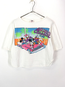 レディース 古着 80s USA製 Disney ミッキー フレンド Classics CLUB ネオン 発泡 クロップド丈 Ｔシャツ M 古着