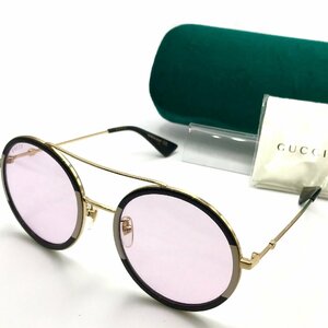 美品 GUCCI グッチ アニマリエ ビー ラウンド サングラス アイウェア ブラック ゴールド a3853