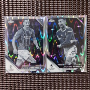 2枚セット Cristiano Ronaldo、Zlatan Ibrahimovic Black & White Ray Wave パラレル 2021-22 TOPPS Chrome UEFA Club Soccer