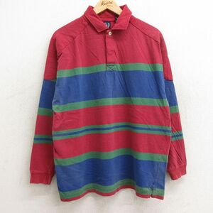 L/古着 ギャップ GAP 長袖 ブランド ラガー シャツ メンズ 90s ラグラン コットン 赤他 レッド ボーダー 24sep06 中古 トップス