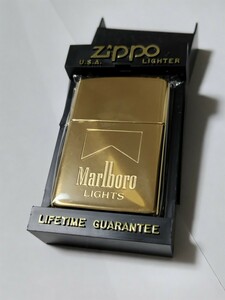 未使用品　Marlboro　LIGHTS　Zippo　マルボロ　ジッポー　ブラス　ハイポリッシュ仕上げ　金色インサイドユニット　1991年製造　希少品 