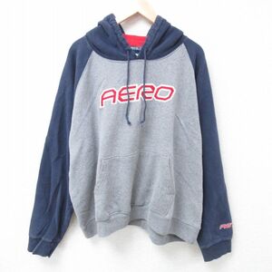 【30%OFF】XL/古着 エアロポステール 長袖 スウェット パーカー メンズ 00s AERO ツートンカラー 刺繍 大きいサイズ ラグラン グレー他 3OF