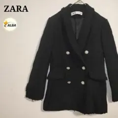 【美品】ZARA　ザラ　ジャケット　コート　ツイード　ダメージ加工　黒　ブラック