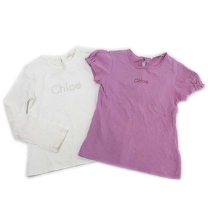 クロエ CHLOE トップス2点セット まとめ Tシャツ 半袖 長袖 ロゴ 女の子 6 白 ホワイト 紫 ■GY14 キッズ