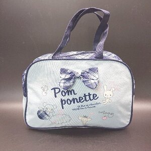 ◇ Pom ponette キッズ 子供 リボン チェック柄 かわいい トートバッグ ライトブルー レディース E