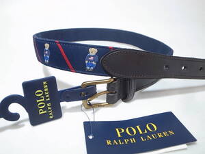 【送料無料 即決】 POLO RALPH LAUREN POLO BEAR BELT ポロベアー ベルト 紺 NAVY ネイビー サイズ32 新品 ポロベア 熊 ポロラルフローレン